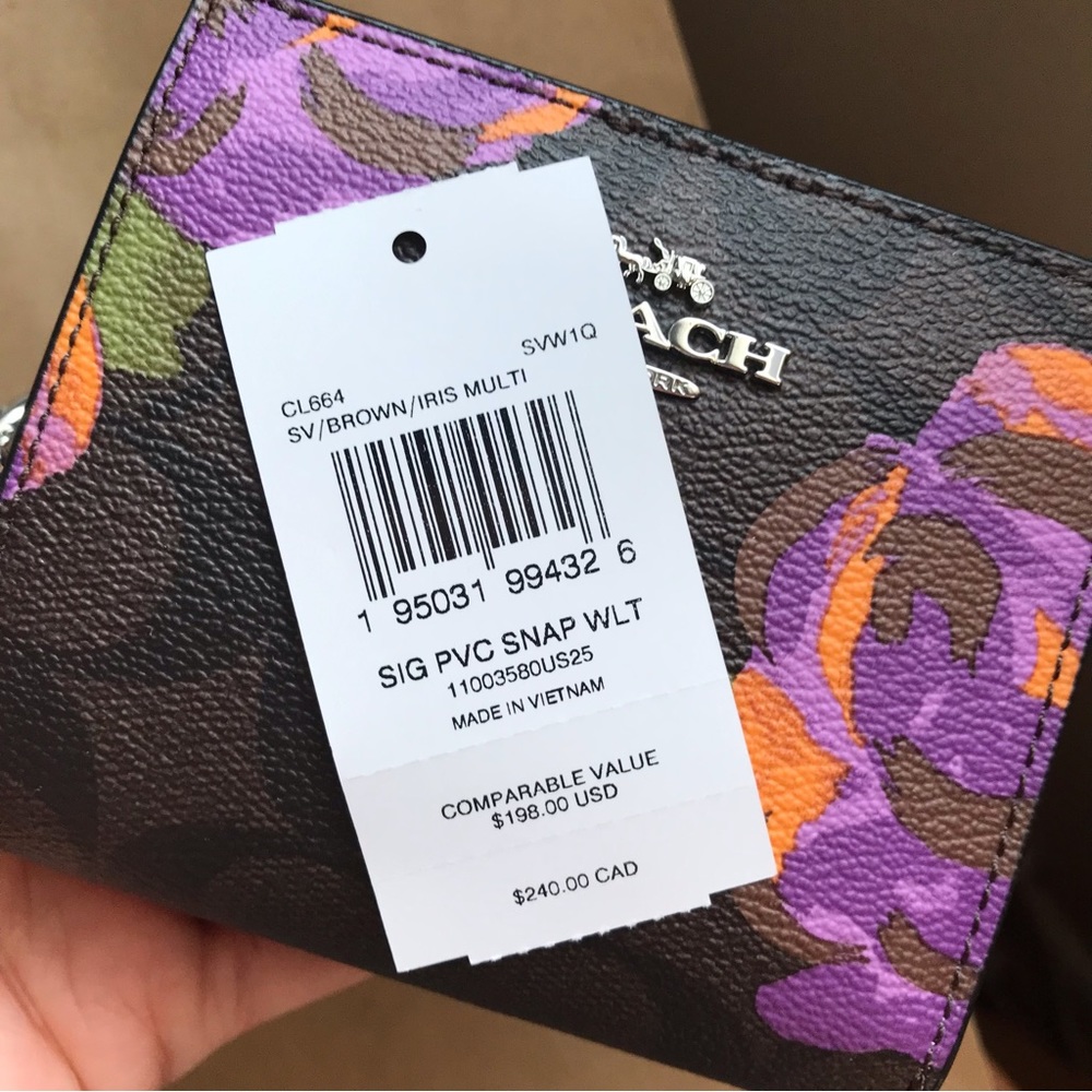 🌸 Coach Snap Wallet In Signature Canvas With Rose Print - Picture 10 of 11